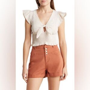 SALE Gingham Tie Front Smocked Waist Top